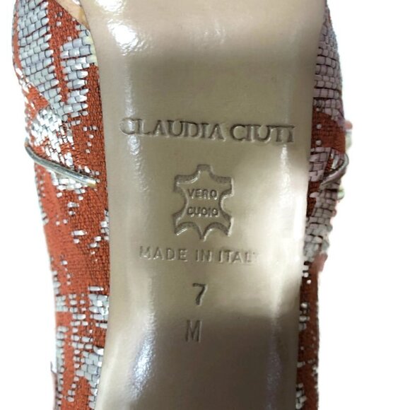 Claudia Ciuti Orange & Gold Platform Peeptoe Heels - Picture 5 of 5